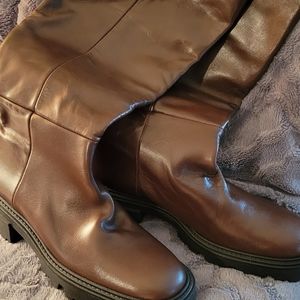 Zara Tall Leather Boots Lugged Sole Brown Size 9US/40EU